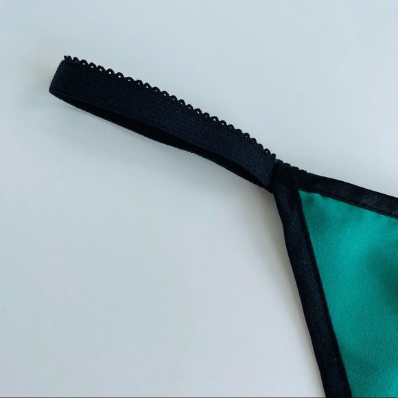 Green Satin G-String with Black Detailing - Picture 2 of 16
